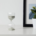 TILLSYN Decorative hourglass, clear glass, white, 16 cm