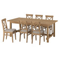 NORDVIKEN / INGOLF Table and 6 chairs, antique stain/Nolhaga grey-beige antique stain, 210/289 cm