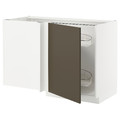 METOD Corner base cab w pull-out fitting, white/Havstorp brown-beige, 128x68 cm