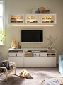 BESTÅ TV storage combination/glass doors, white/Lappviken white clear glass, 180x42x192 cm