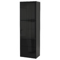 BESTÅ Storage combination w glass doors, black-brown, Selsviken high-gloss/black smoked glass, 60x42x192 cm