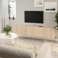 BESTÅ TV bench with doors, white stained oak effect, Lappviken white stained oak effect, 180x42x38 cm