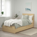 MALM Bed frame, high, w 2 storage boxes, white stained oak, Luröy, 90x200 cm