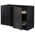 METOD Corner base cab w pull-out fitting, black/Nickebo matt anthracite, 128x68 cm