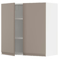 METOD Wall cabinet with shelves/2 doors, white/Upplöv matt dark beige, 80x80 cm