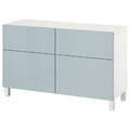 BESTÅ Storage combination w doors/drawers, white Selsviken/Stubbarp/high-gloss light grey-blue, 120x42x74 cm