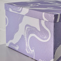 TJENA Storage box with lid, patterned/lilac white, 25x35x20 cm