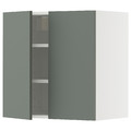 METOD Wall cabinet with shelves/2 doors, white/Nickebo matt grey-green, 60x60 cm