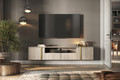 Wall-Mounted TV Cabinet Verica 200 cm, biscuit oak/gold handles