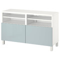 BESTÅ TV bench with doors, white/Selsviken/Stubbarp light grey-blue, 120x42x74 cm