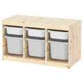 TROFAST Storage combination with boxes, light white stained pine white/grey, 93x44x52 cm