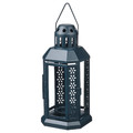 ENRUM Lantern for tealight, in/outdoor, black-blue, 22 cm