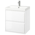 ÄNGSJÖN / BACKSJÖN Wash-stnd w drawers/wash-basin/tap, high-gloss white, 60x48x69 cm