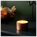 HÖSTAGILLE Scented candle in metal tin, Sandalwood & patchouli copper-colour, 17 hr