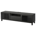 BESTÅ TV bench, black-brown/Lappviken/Stubbarp black-brown clear glass, 180x42x48 cm