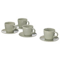 FÄRGKLAR Cup with saucer, matt green, 25 cl, 4 pack