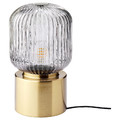 SOLKLINT Table lamp, brass, grey clear glass, 28 cm