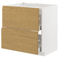 METOD / MAXIMERA Base cab f hob/2 fronts/2 drawers, white/Voxtorp oak effect, 80x60 cm