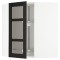 METOD Corner wall cab w carousel/glass dr, white/Lerhyttan black stained, 68x80 cm