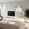 BESTÅ TV storage combination/glass doors, white/Hanviken white clear glass, 240x42x190 cm