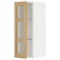 METOD Wall cabinet w shelves/glass door, white/Forsbacka oak, 30x80 cm