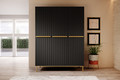 Wardrobe Nicole with Drawer Unit 150 cm, matt black, gold handles and legs