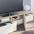 BESTÅ TV bench, white stained oak effect, Selsviken high-gloss/white, 180x42x39 cm