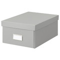 HOVKRATS Storage box with lid, light grey, 23x32x14 cm