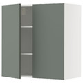 METOD Wall cabinet with shelves/2 doors, white/Nickebo matt grey-green, 80x80 cm