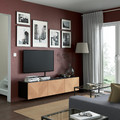 BESTÅ TV bench with doors, black-brown, Hedeviken oak veneer, 180x42x38 cm