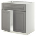 METOD Base cabinet f sink w 2 doors/front, white/Bodbyn grey, 80x60 cm