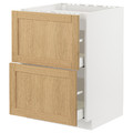 METOD / MAXIMERA Base cab f hob/2 fronts/2 drawers, white/Forsbacka oak, 60x60 cm