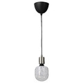 SKAFTET / MOLNART Pendant lamp with light bulb, nickel-plated/tube-shaped white/clear glass