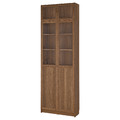 BILLY / OXBERG Bookcase with glass doors, brown walnut effect/clear glass, 80x30x237 cm