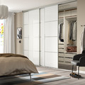 SKYTTA / FÄRVIK Sliding door combination, aluminium/white glass, 326x240 cm