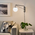 SIMRISHAMN Wall lamp with swing arm, chrome-plated/opal white glass
