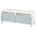 BESTÅ TV bench with drawers, white/Selsviken/Stubbarp light grey-blue, 120x42x48 cm