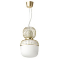 PILBLIXT Pendant lamp, white/light green glass/gold effect metal, 33 cm