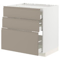 METOD / MAXIMERA Base cab f hob/3 fronts/3 drawers, white/Upplöv matt dark beige, 80x60 cm