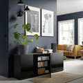 BESTÅ Storage combination with doors, black-brown/Selsviken high-gloss/black, 180x42x65 cm