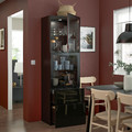 BESTÅ Storage combination w glass doors, black-brown, Selsviken high-gloss/black clear glass, 60x42x192 cm