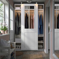 PAX / GRIMO Wardrobe with sliding doors, white/clear glass white, 150x66x236 cm