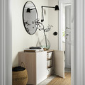 BESTÅ Storage combination with doors, white stained oak effect, Selsviken high-gloss/white, 120x42x65 cm