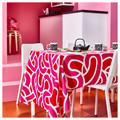 SÖTRÖNN Tablecloth, patterned white/bright red bright pink, 145x240 cm