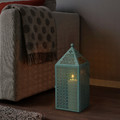 GOKVÄLLÅ Lantern for block candle, blue, 41x16x16 cm