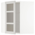 METOD Corner wall cab w shelves/glass dr, white/Lerhyttan light grey, 68x80 cm