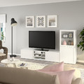 BESTÅ TV storage combination/glass doors, white/Hanviken white clear glass, 240x42x129 cm