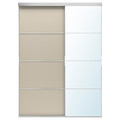 MEHAMN/AULI/SKYTTA Sliding door combination, aluminium double sided/grey-beige mirror glass, 177x240 cm