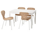 EKEDALEN / ÄLVSTA Table and 4 chairs, white/rattan white, 120/180x80 cm