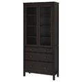 HEMNES Glass-door cabinet with 3 drawers, black-brown, 90x197 cm